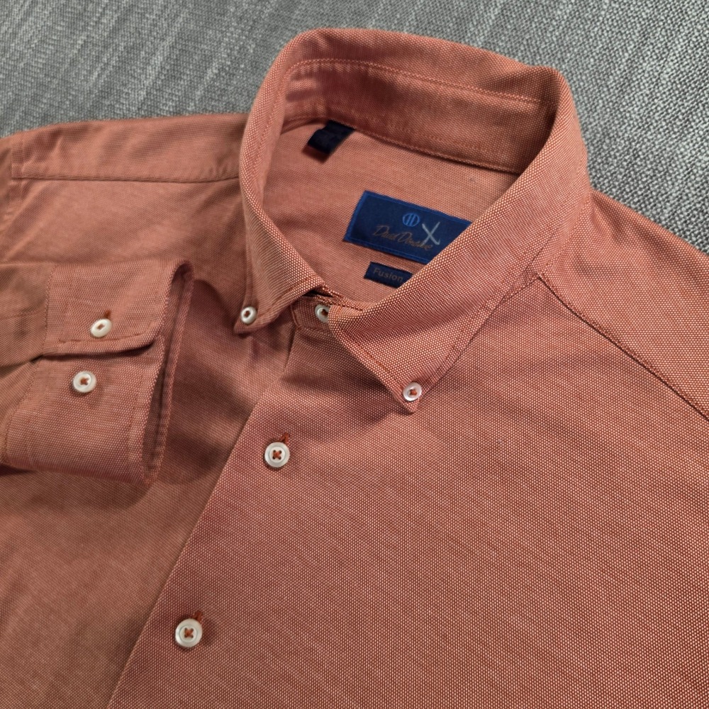 David Donahue Button Down Mens L/XL Orange‎ Fusion L/S Textured Cotton Shirt